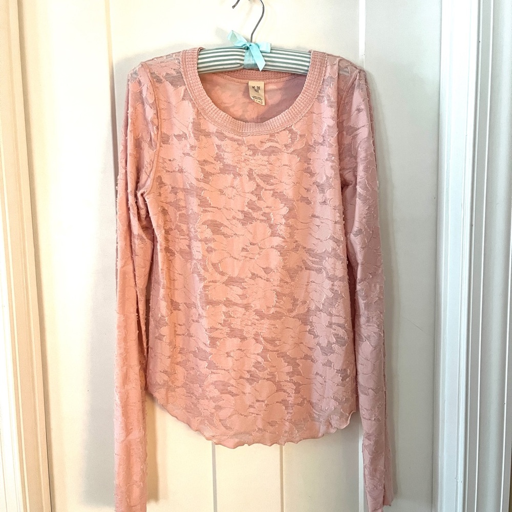 We The Free Pink Lace Long Sleeve Top